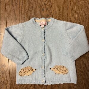 Trotters Pale Blue Kids Hedgehog Knit Cardigan Cashemere blend size 12/18